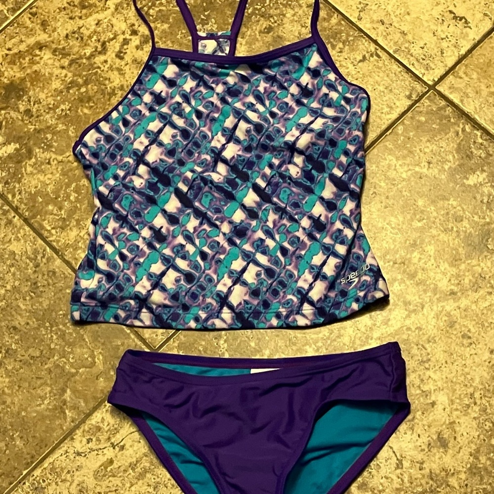 Speedo Geometric Purple and Teal Tankini Swimsuit🥰🥰❤️